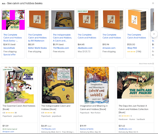 Example of Google Shopping Ads - Calvin & Hobbes Books