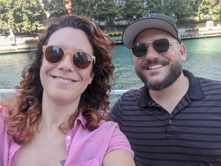 Beefers Rachel Loutos and Jon Pappas catch some sun on the Island Party Boat on Lake Michigan in Chicago