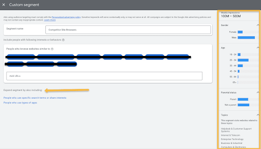 Selecting a Demographics Custom Segment View in Google Ad Manager