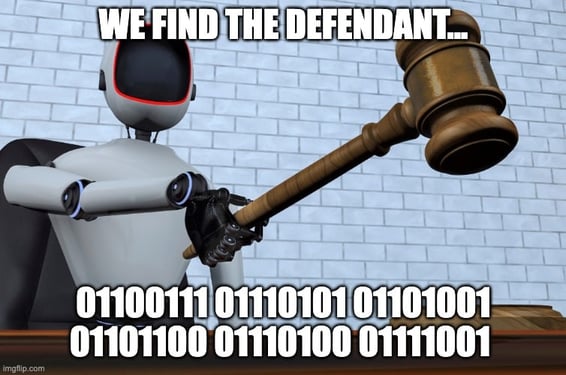 image: robot banging a gavel as if it were a funny, little robot judge