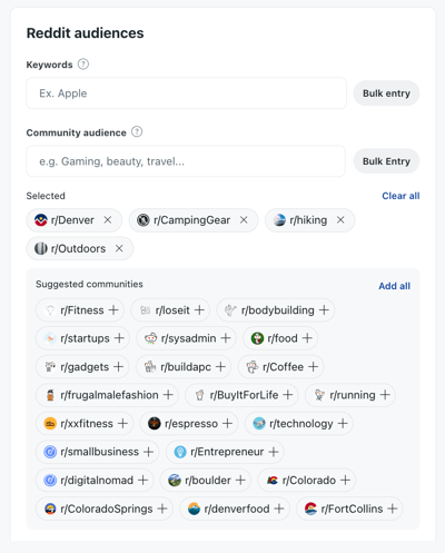 example of audience layering in reddit ads interface