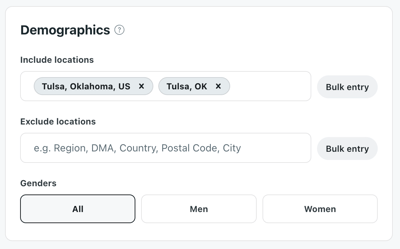 example of location demographics in reddit ads interface