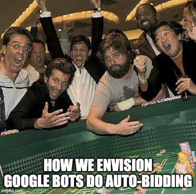 meme of cast members of the hangover at a casino - google auto bidding