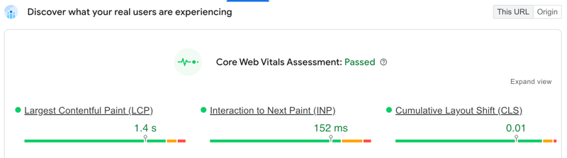 close up example of LCP INP and CLS for ecommerce website