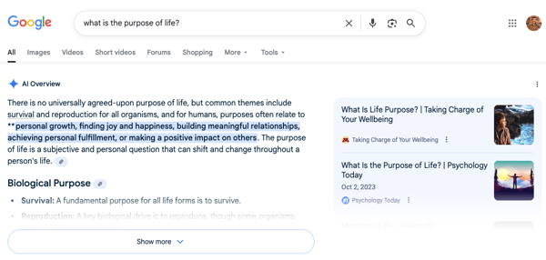 meaning of life google sge