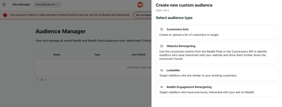 setting up custom audiences in reddit
