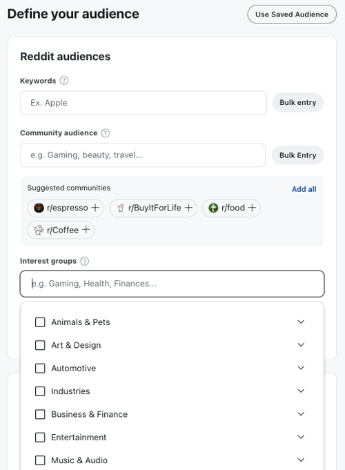 subreddit community and interest targeting for advertising